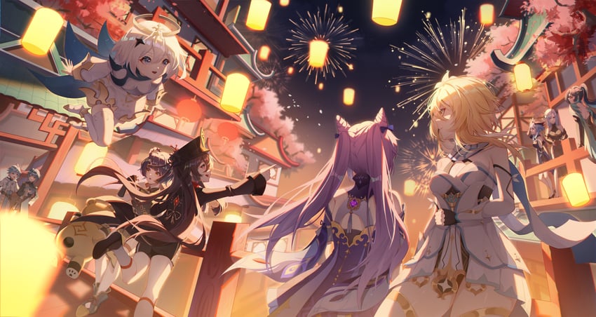 ganyu, lumine, hu tao, keqing, paimon, and 6 more (genshin impact) drawn by congyu