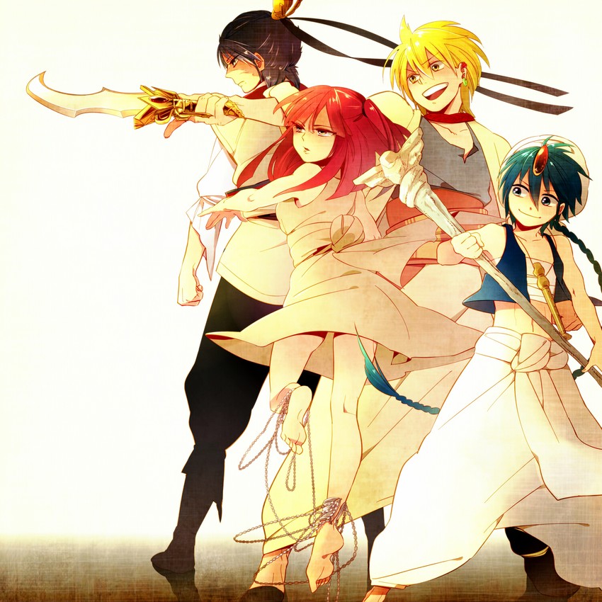 morgiana, aladdin, alibaba saluja, and ren hakuryuu (magi the labyrinth of magic) drawn by kgr_(paipooo)