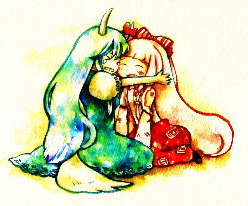 fujiwara no mokou, kamishirasawa keine, and ex-keine (touhou) drawn by shinoasa