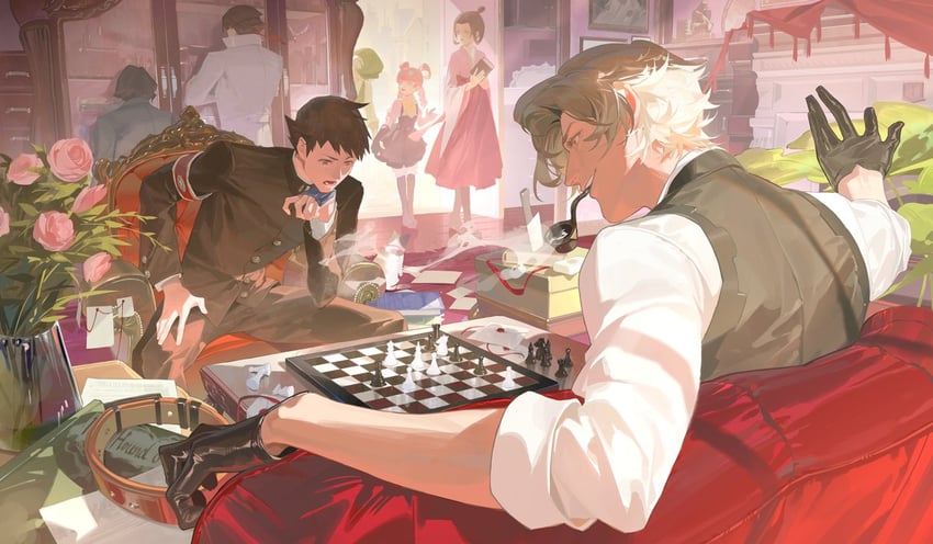 ryunosuke naruhodo, kazuma asogi, susato mikotoba, iris wilson, sherlock holmes, and 2 more (ace attorney and 1 more) drawn by omurice_(304975636)