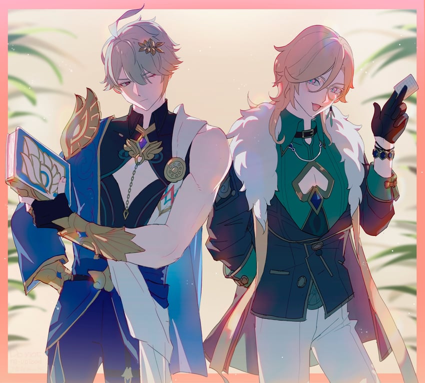 aventurine, alhaitham, kaveh, and dr. ratio (genshin impact and 3 more) drawn by semi_hs