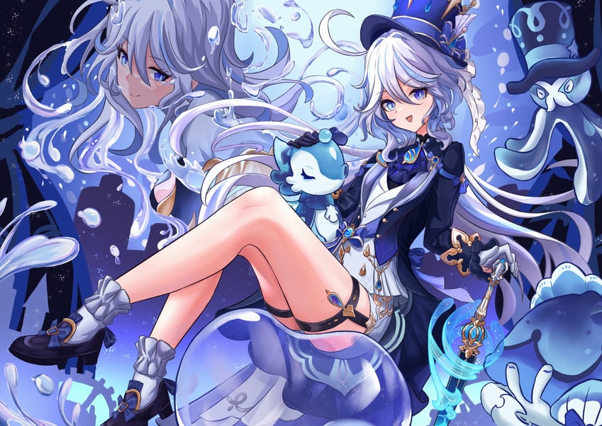 furina, focalors, surintendante chevalmarin, gentilhomme usher, and mademoiselle crabaletta (genshin impact) drawn by aichinaigai
