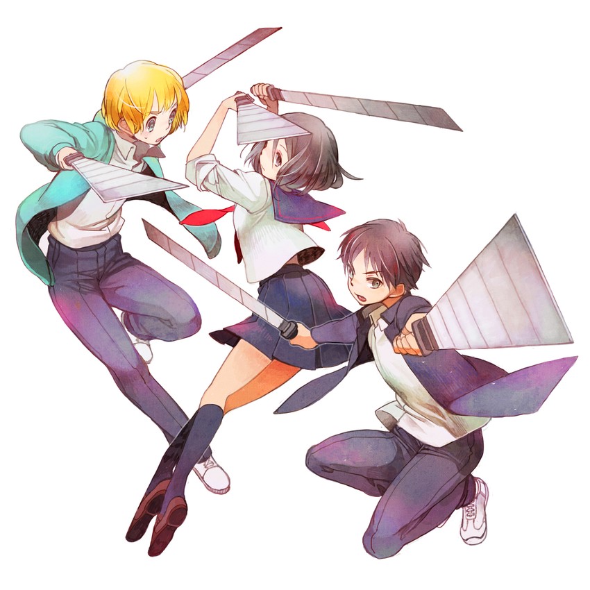 mikasa ackerman, eren yeager, and armin arlert (shingeki no kyojin) drawn by utacoco