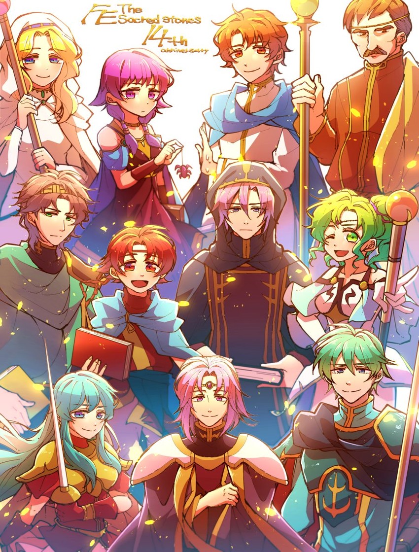 eirika, ephraim, lute, l'arachel, lyon, and 6 more (fire emblem and 1 more) drawn by hzk_(ice17moon)