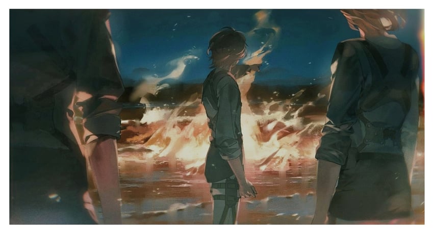 mikasa ackerman, eren yeager, and armin arlert (shingeki no kyojin) drawn by kiyoshi_st