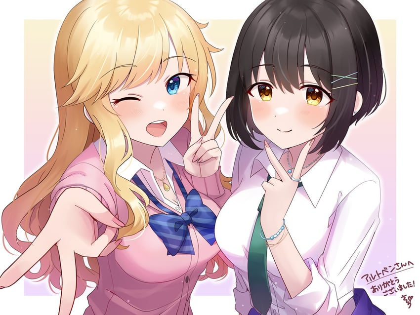 ohtsuki yui and takafuji kako (idolmaster and 2 more) drawn by sakura_ran
