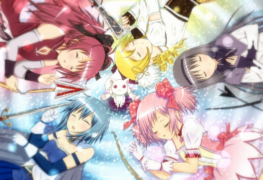 akemi homura, kaname madoka, miki sayaka, sakura kyoko, tomoe mami, and 1 more (mahou shoujo madoka magica) drawn by toranashi