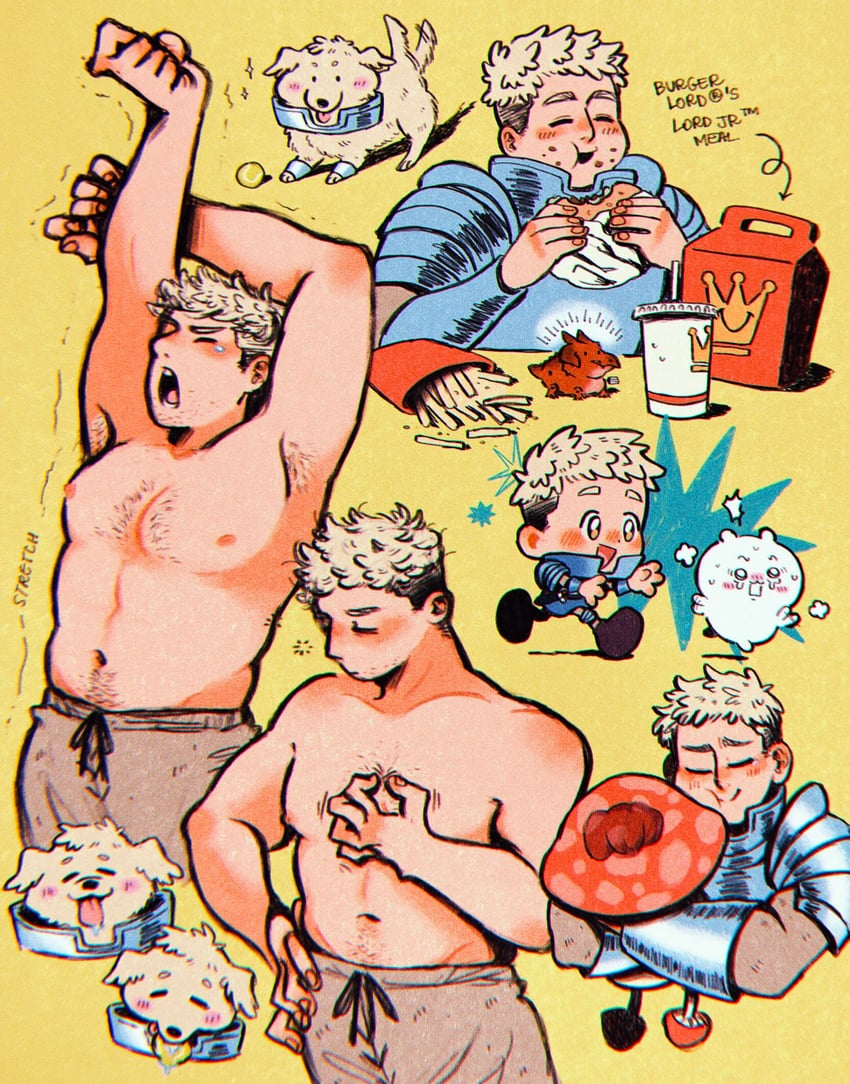 laios touden, walking mushroom, and chiikawa (dungeon meshi and 2 more) drawn by lazynico