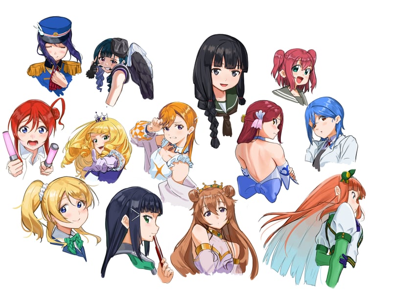 ayase eli, kitakami, silence suzuka, tsushima yoshiko, sakurauchi riko, and 8 more (kantai collection and 6 more) drawn by moshi_(0364p)