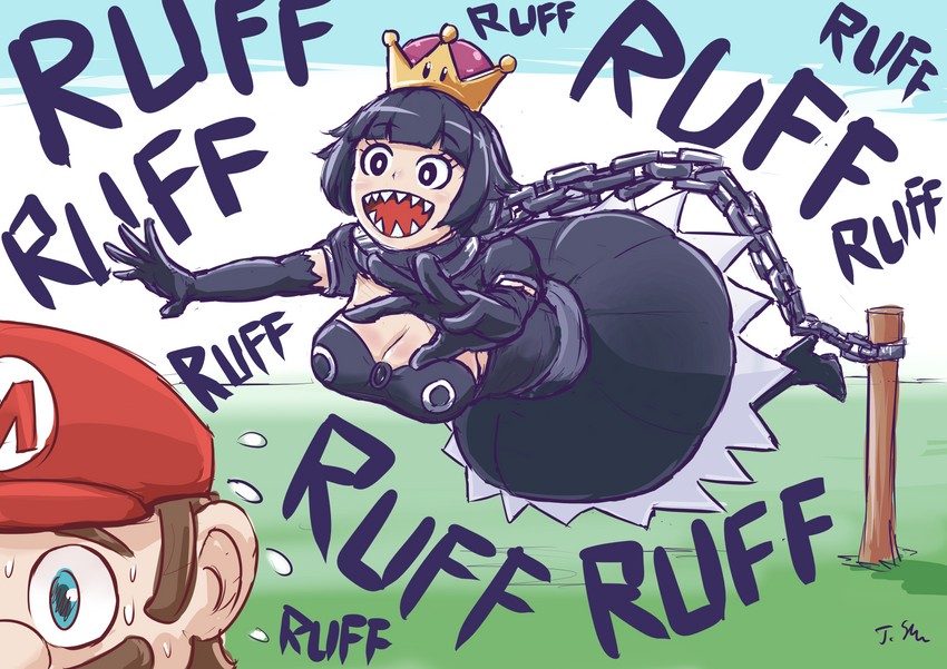 mario and princess chain chomp (mario and 1 more) drawn by jiisuri_chan