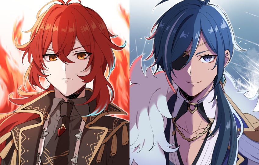 diluc and kaeya (genshin impact) drawn by meshi_kue_yo