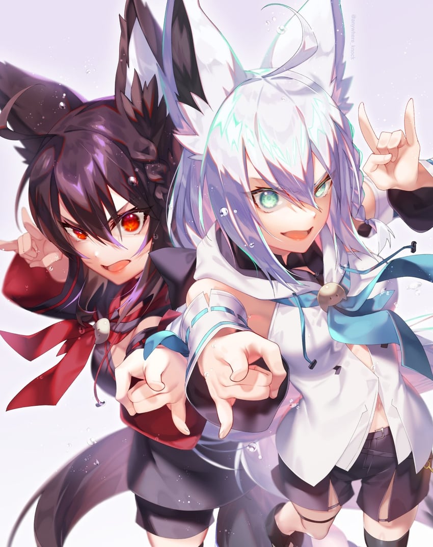shirakami fubuki and kurokami fubuki (hololive) drawn by anywhere_knock