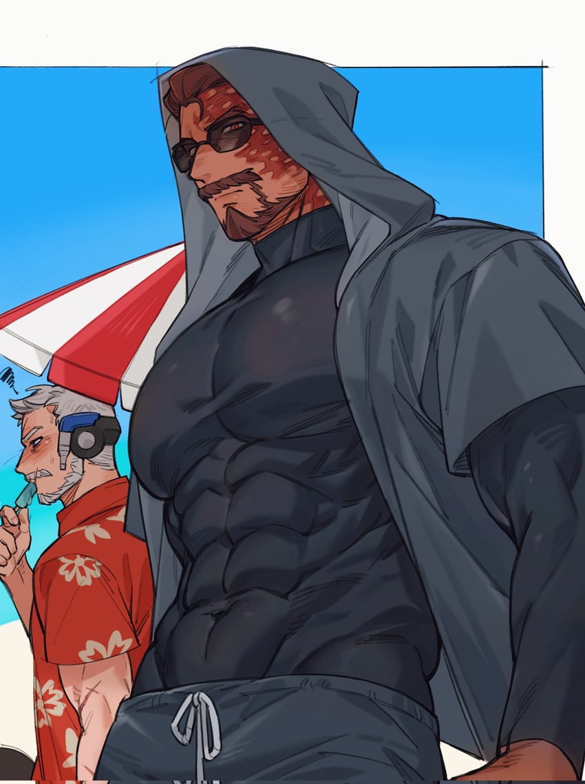 soldier: 76, reaper, and grillmaster: 76 (overwatch) drawn by emiya_izumi