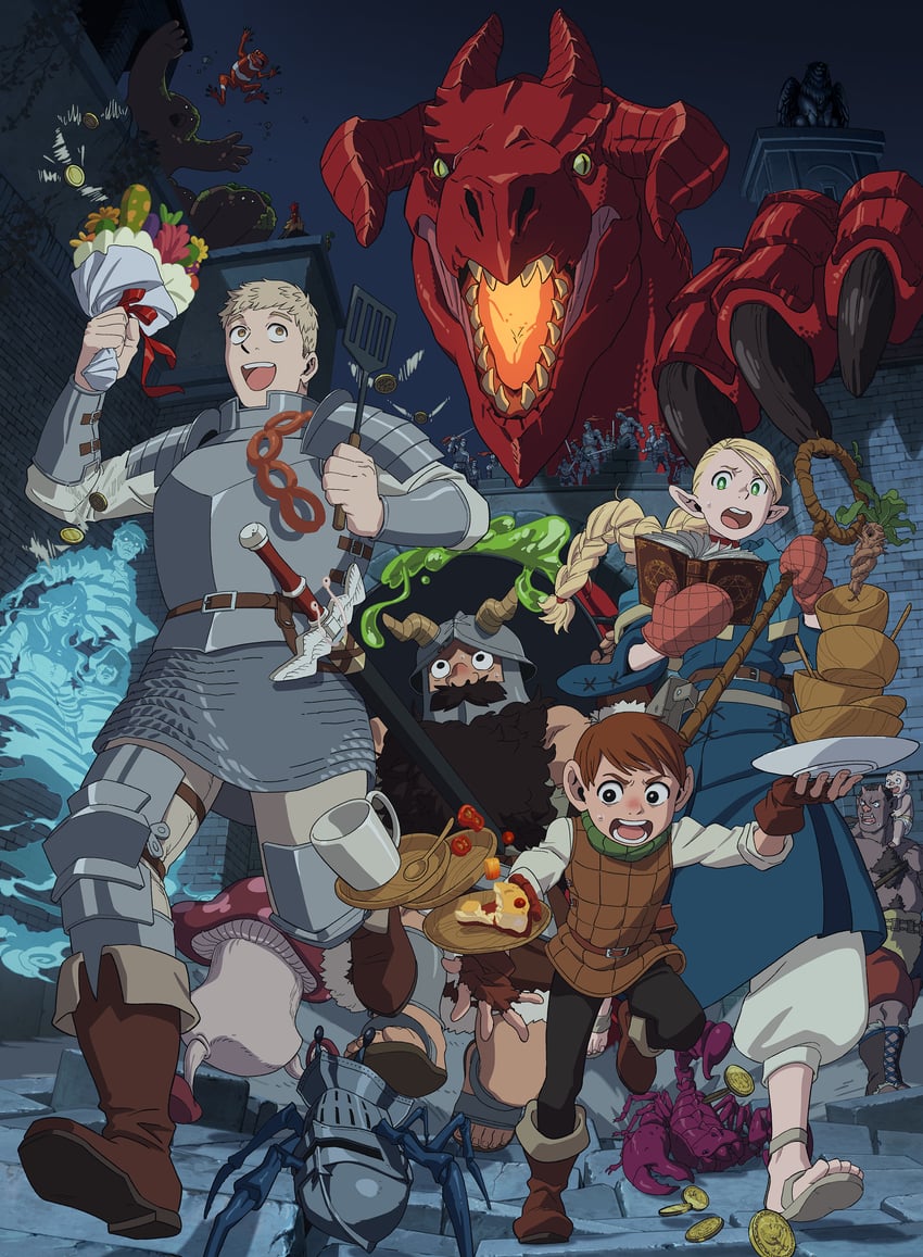marcille donato, laios touden, senshi, chilchuck tims, kensuke, and 3 more (dungeon meshi)