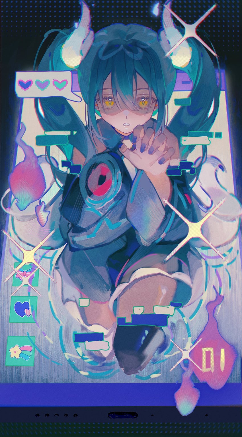 hatsune miku and ghost miku (pokemon and 2 more) drawn by niukou_kouzi