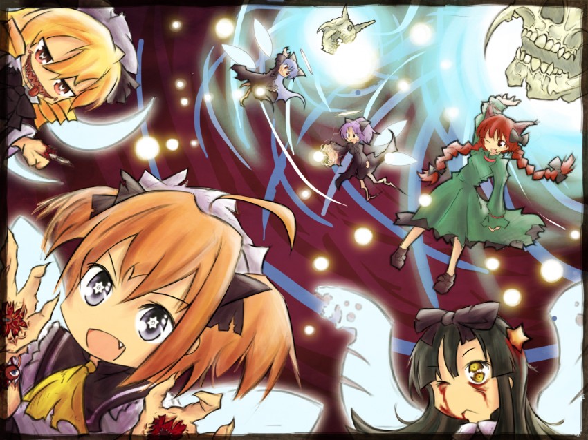 kaenbyou rin, star sapphire, luna child, sunny milk, and zombie fairy (touhou) drawn by dmt_(auburn)