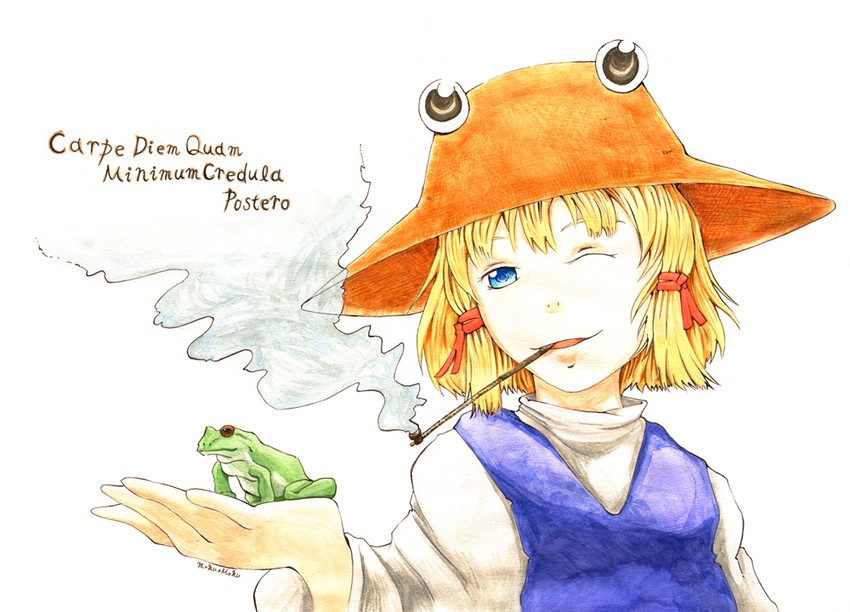 moriya suwako and pyonta (touhou) drawn by moku_x_moku