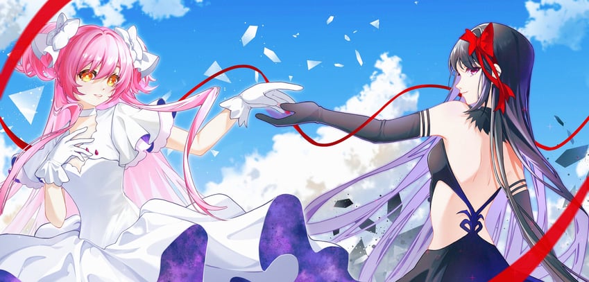 akemi homura, kaname madoka, ultimate madoka, and akuma homura (mahou shoujo madoka magica and 1 more) drawn by okudasai