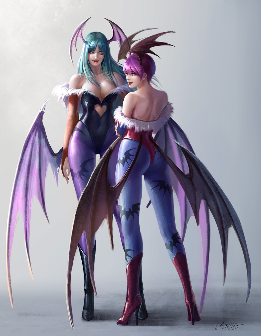morrigan aensland and lilith (darkstalkers) drawn by taekwon_kim