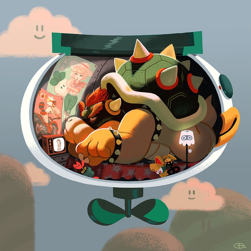 princess peach, bowser, blooper, koopa clown car, and mecha-koopa (mario and 3 more) drawn by glen_brogan