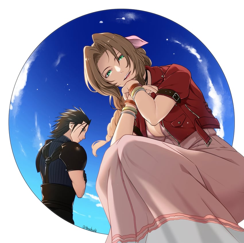 aerith gainsborough and zack fair (final fantasy and 3 more) drawn by igusaharu