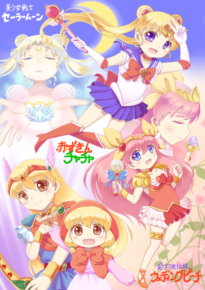 tsukino usagi, sailor moon, princess serenity, hanasaki momoko, chacha, and 2 more (bishoujo senshi sailor moon and 2 more) drawn by sakamoto_aoi
