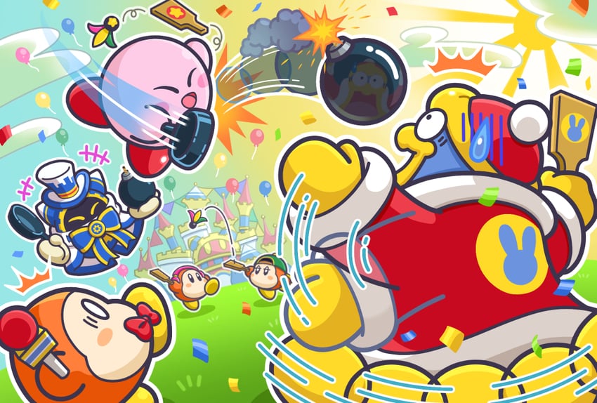 kirby, waddle dee, king dedede, magolor, reporter waddle dee, and 1 more (kirby and 1 more)