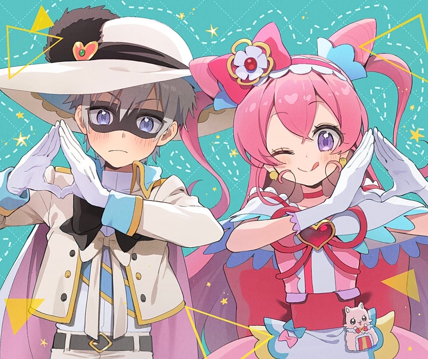 nagomi yui, cure precious, kome-kome, shinada takumi, and black pepper (precure and 1 more) drawn by yuzu_sato
