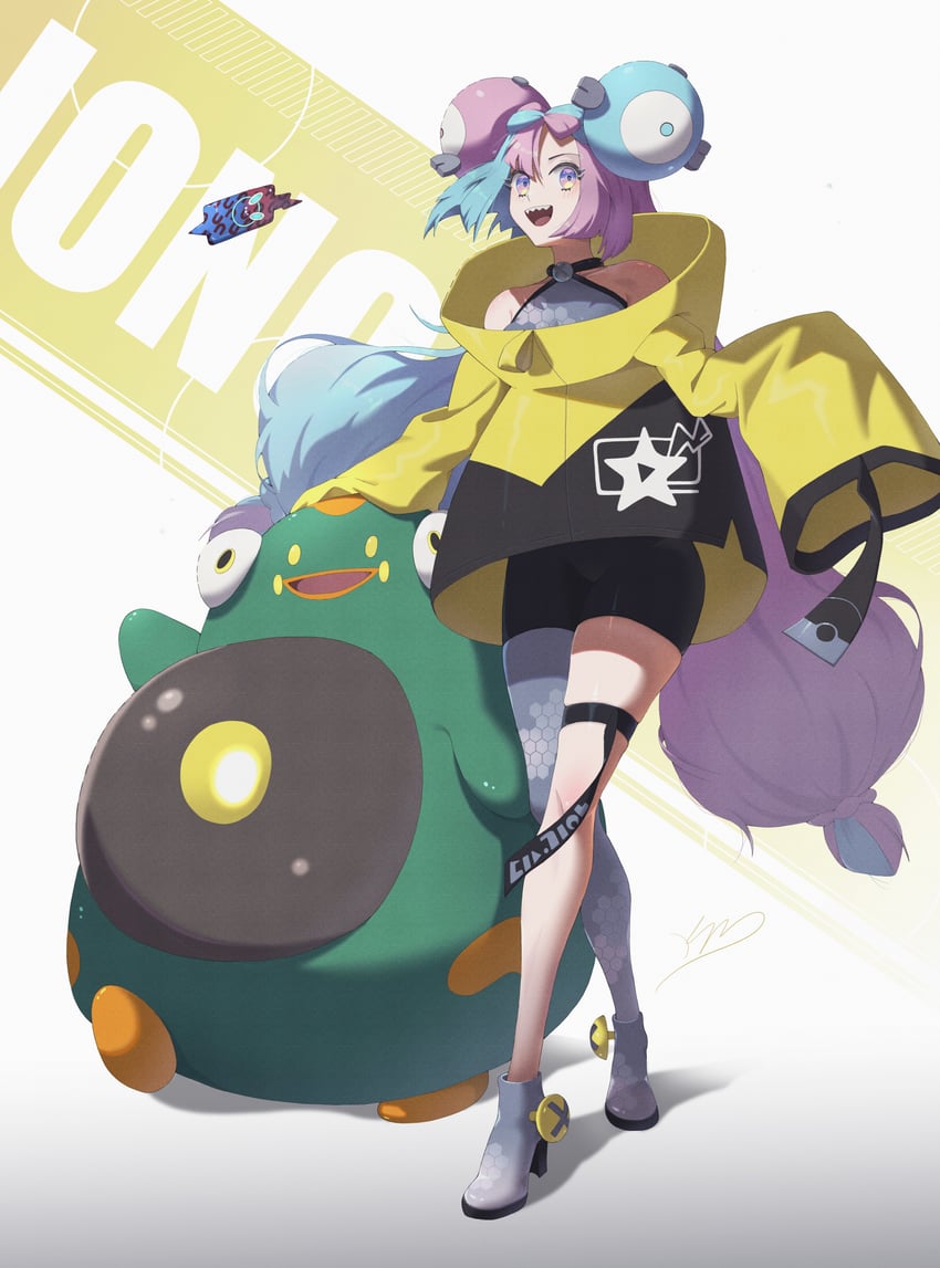 iono, rotom, rotom phone, magnemite, and bellibolt (pokemon and 1 more) drawn by kmconceptart