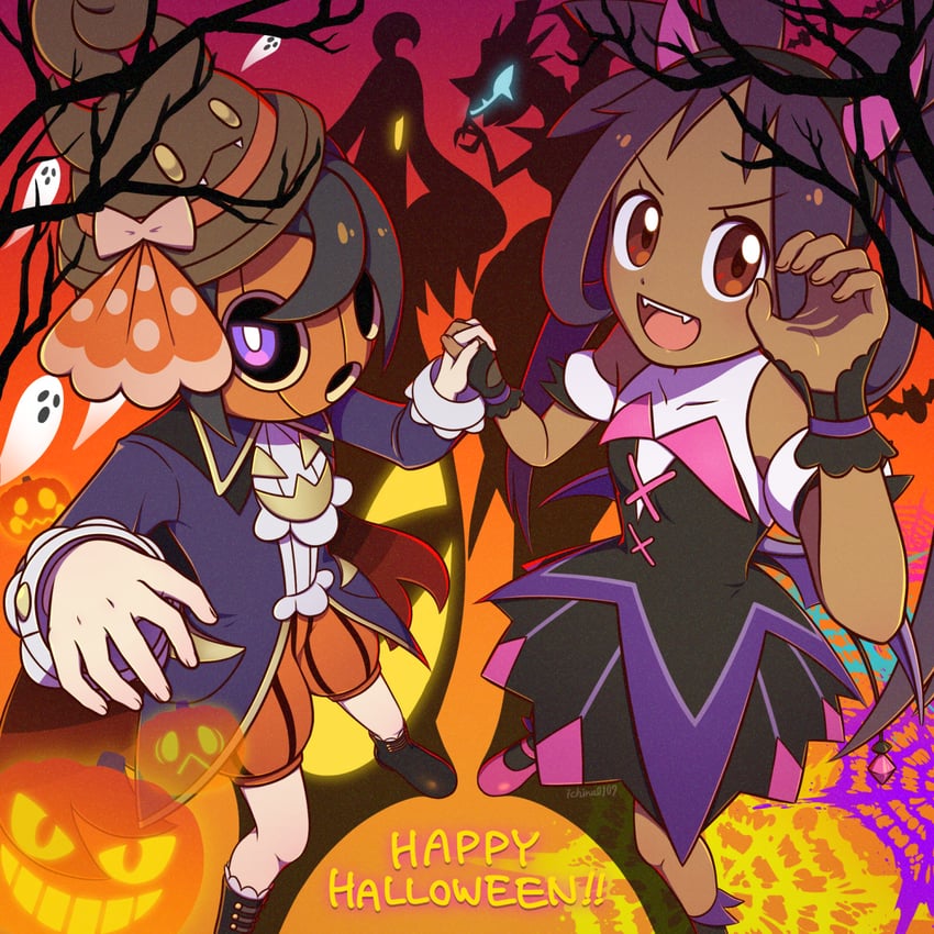 gourgeist, iris, naganadel, and allister (pokemon and 1 more) drawn by ichina0107