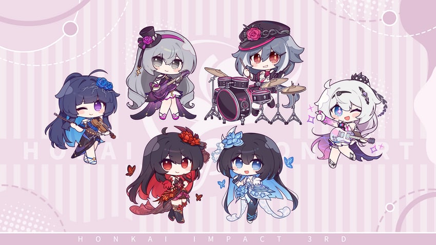 kiana kaslana, raiden mei, fu hua, bronya zaychik, seele vollerei, and 3 more (honkai and 1 more) drawn by eta