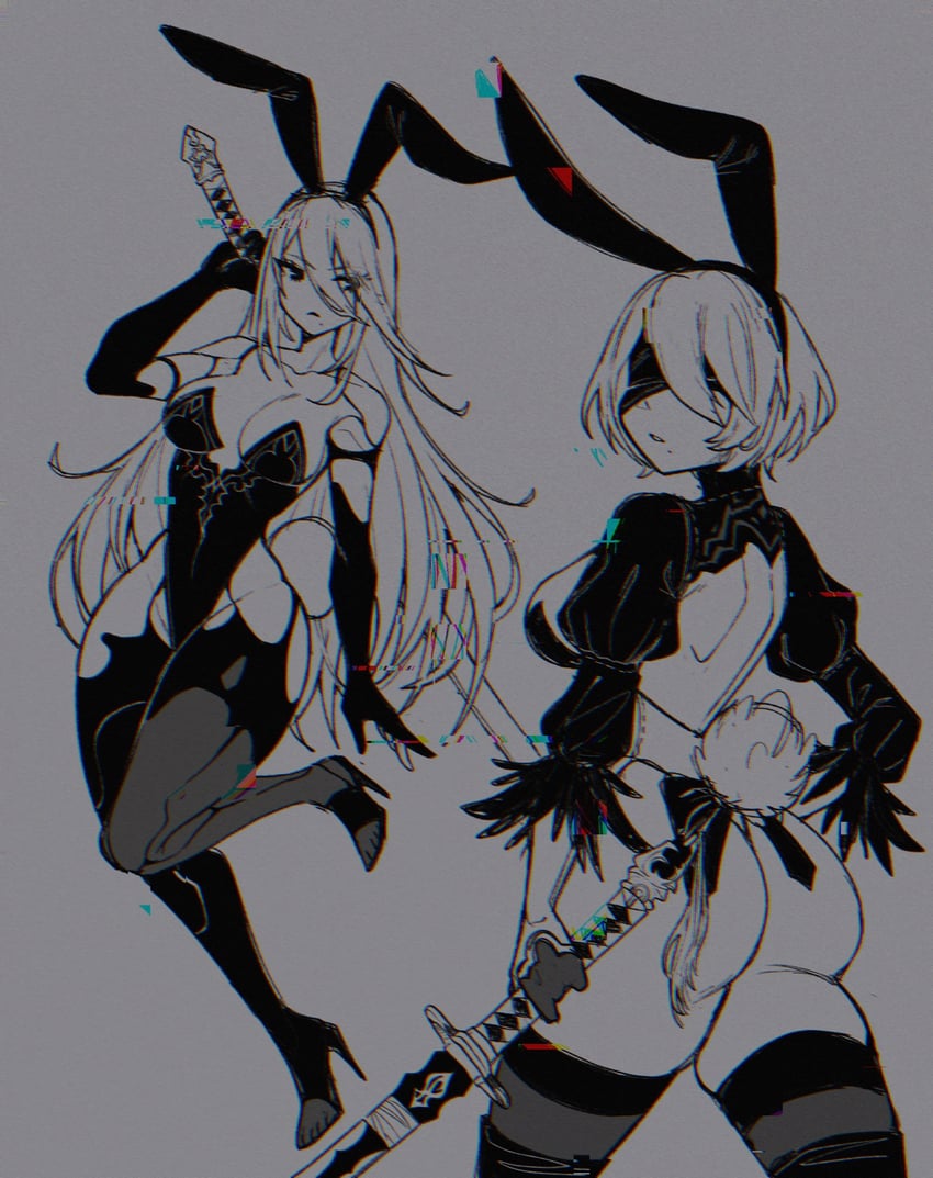 2b and a2 (nier and 1 more) drawn by crystalsugarstars