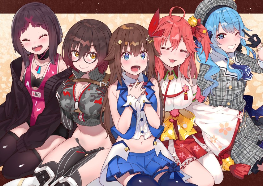 hoshimachi suisei, sakura miko, tokino sora, roboco-san, and azki (hololive) drawn by tonarikeru
