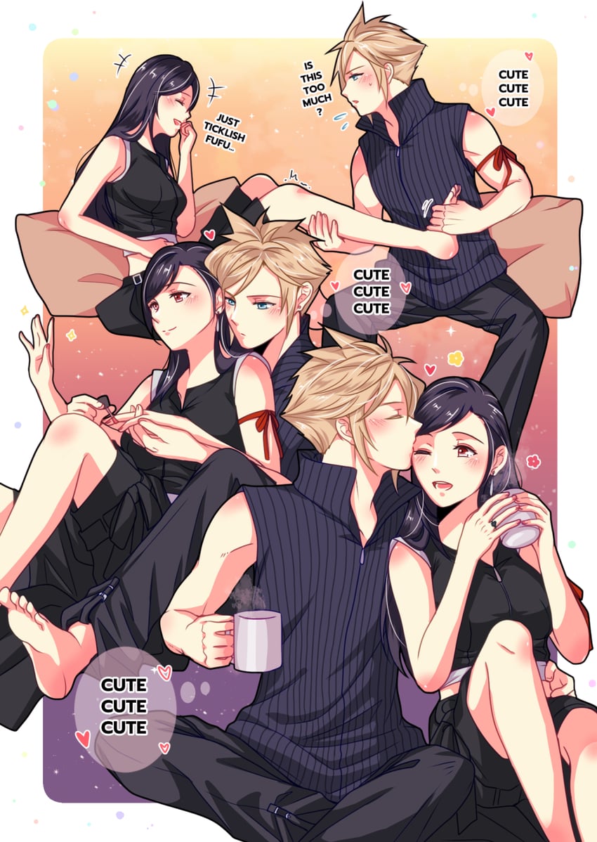 tifa lockhart and cloud strife (final fantasy and 2 more) drawn by babigonice