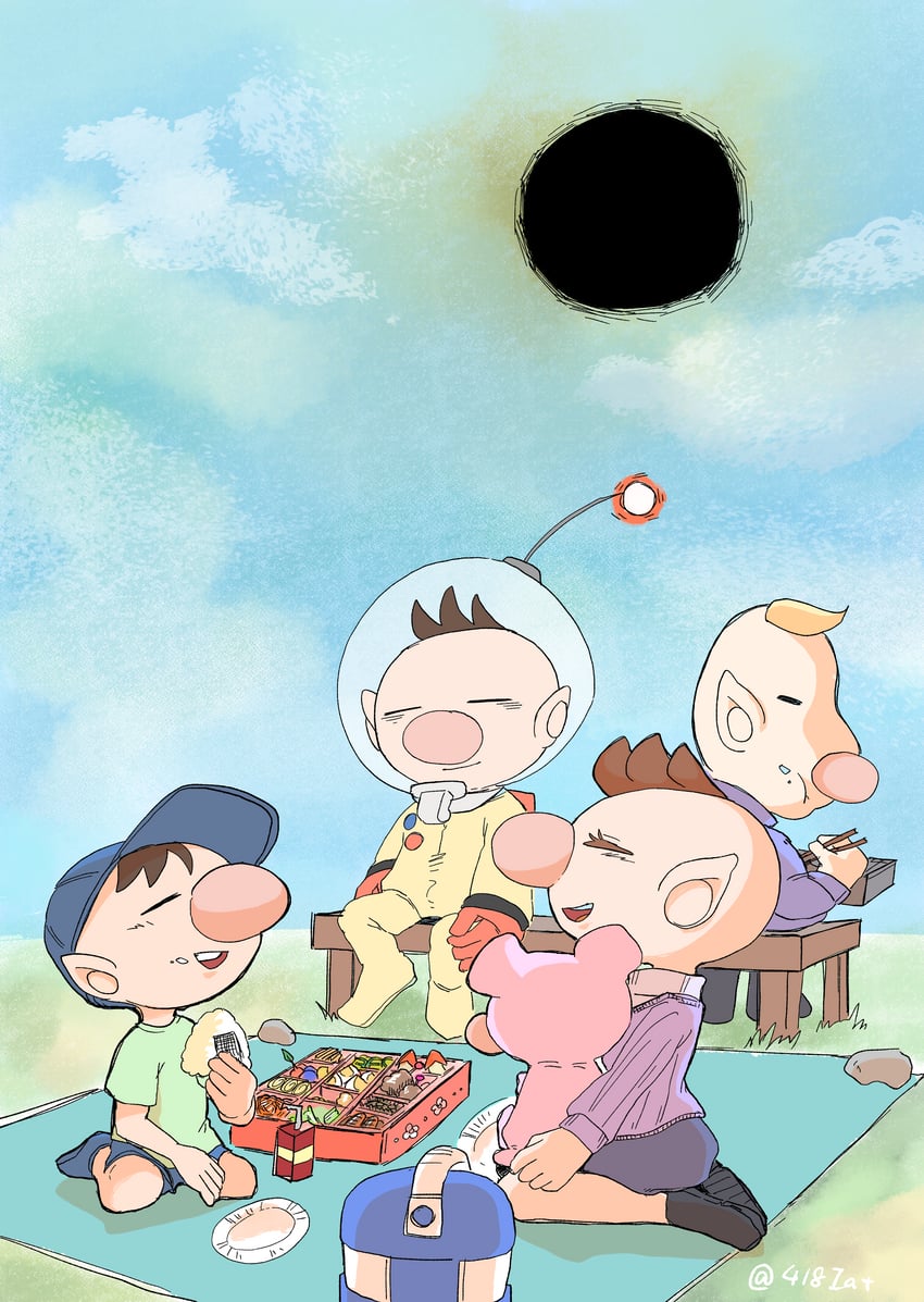 olimar, louie, olimar's wife, olimar's son, and olimar's daughter (pikmin) drawn by iat-418