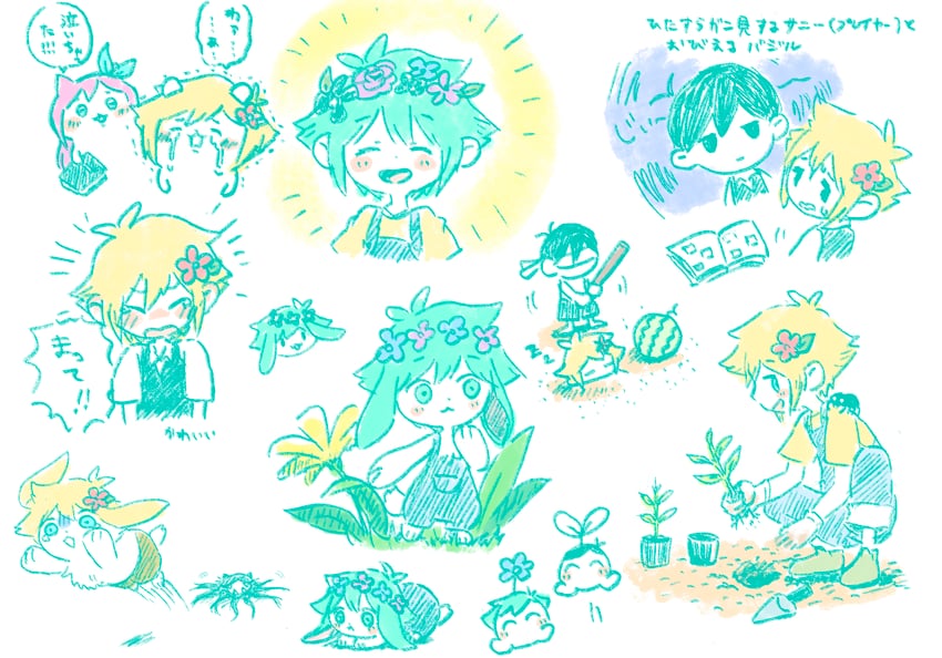 sunny, omori, basil, aubrey, something, and 2 more (omori and 1 more) drawn by sun_iiinu