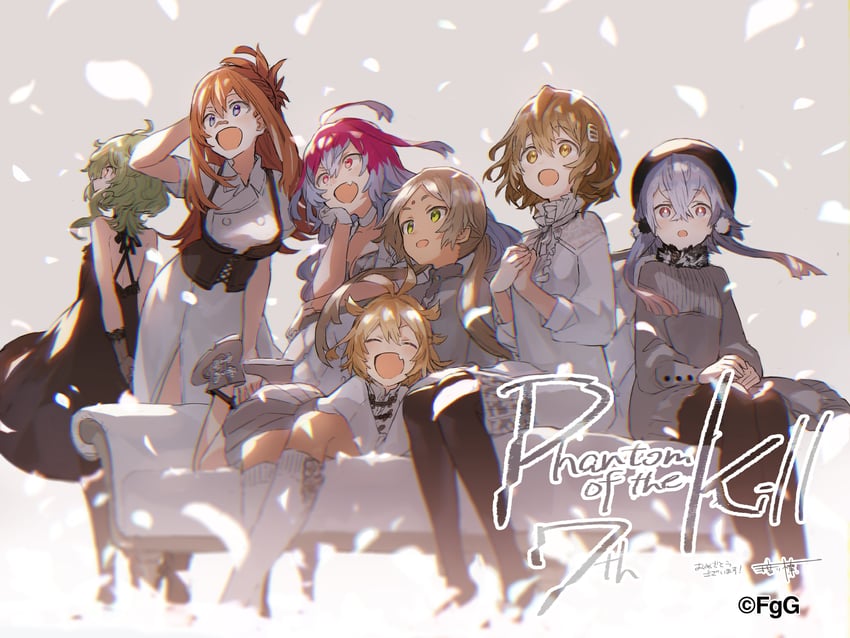 longinus, parashu, chiyou, ness, gridarvol, and 2 more (phantom of the kill) drawn by watarubou
