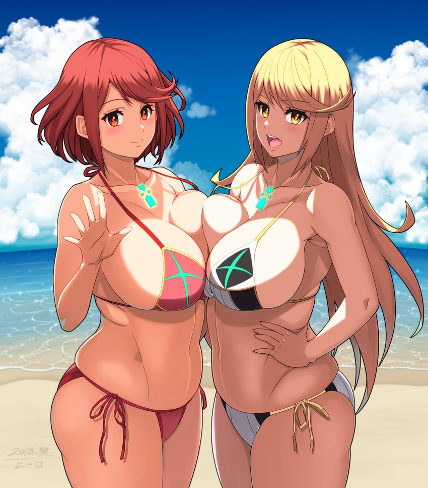 pyra and mythra (xenoblade chronicles and 1 more) drawn by hero_(do-belman)