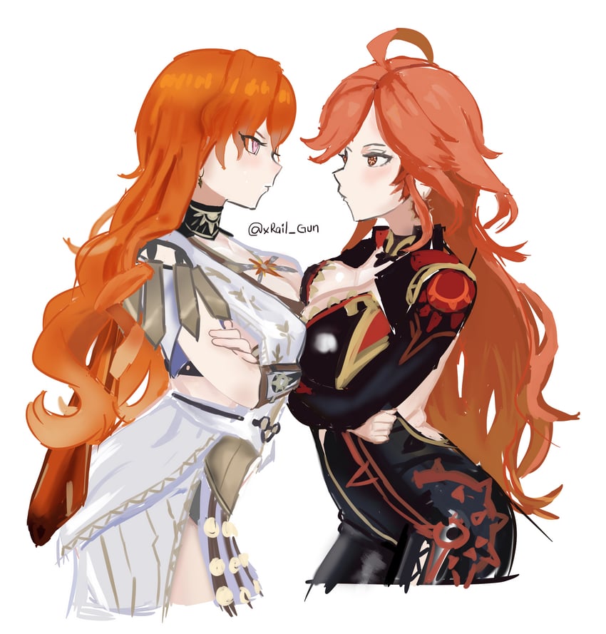 mavuika and augusta (genshin impact and 1 more) drawn by blaizepascal