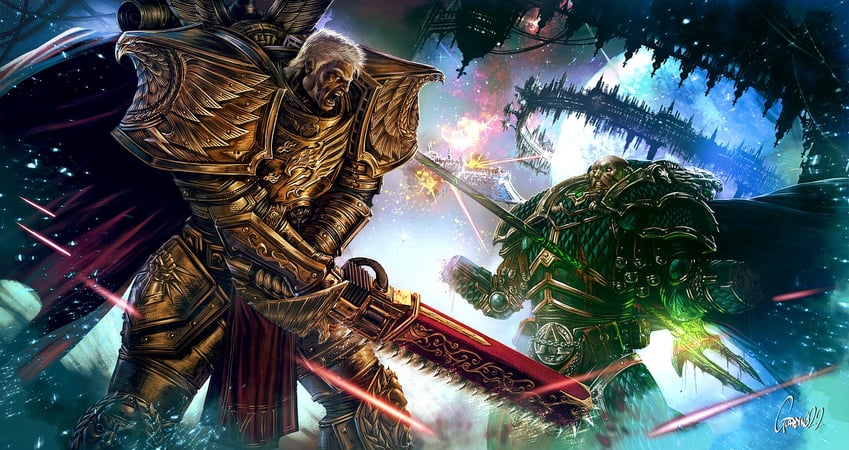 rogal dorn and alpharius (warhammer 40k) drawn by andrea_guardino
