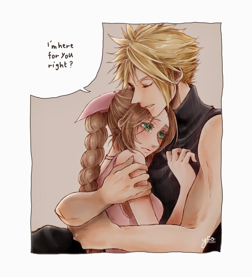 cloud strife and aerith gainsborough (final fantasy and 2 more) drawn by yco_030601