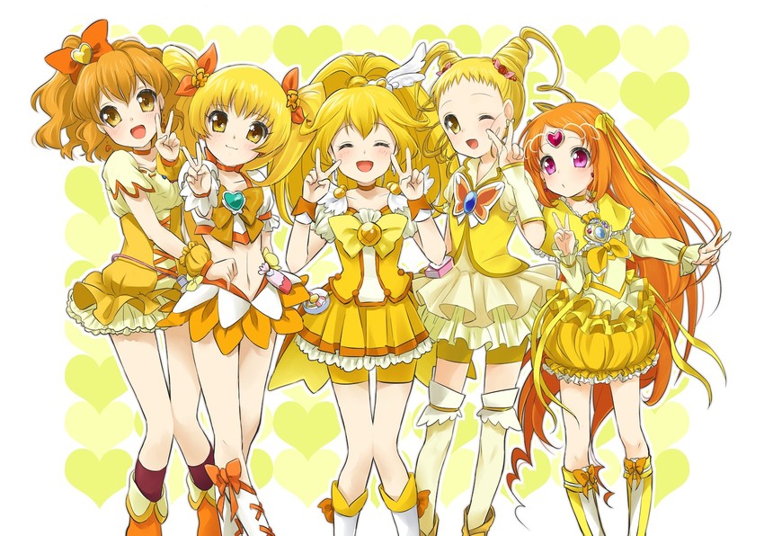 kise yayoi, cure peace, myoudouin itsuki, cure sunshine, shirabe ako, and 5 more (precure and 6 more) drawn by yupachi
