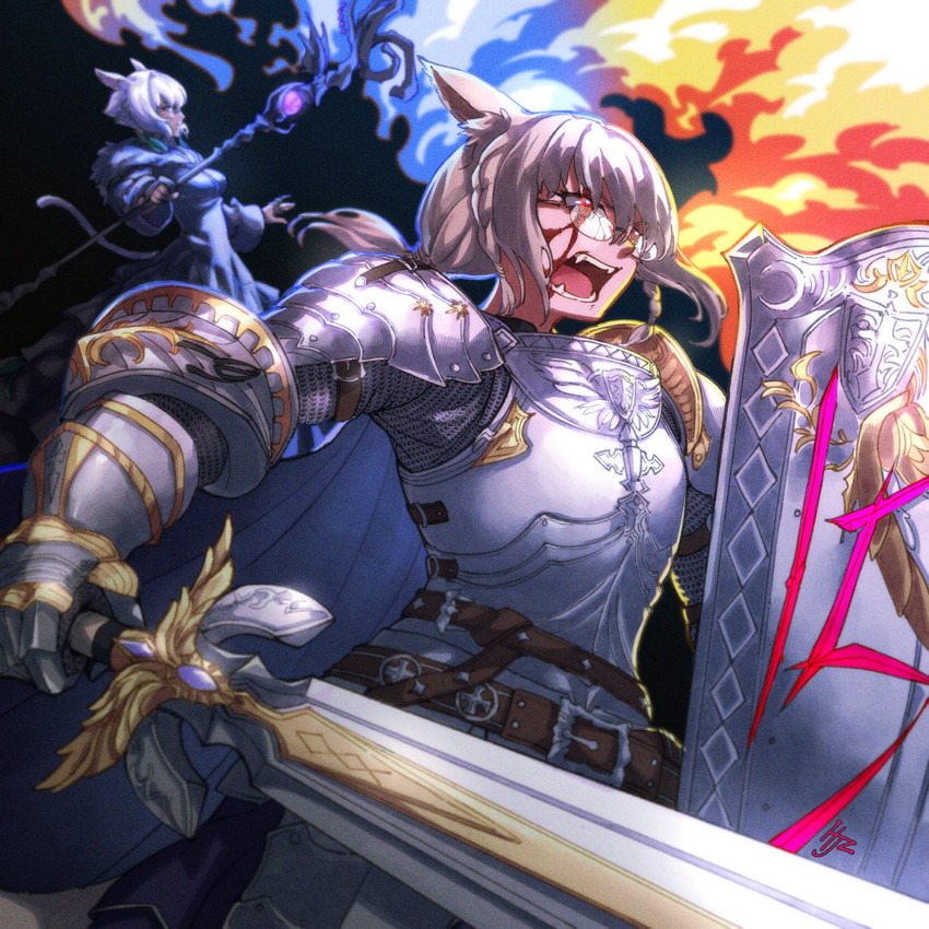 warrior of light, y'shtola rhul, paladin, and artemi lunavorsa (final fantasy and 1 more) drawn by hjz_(artemi)