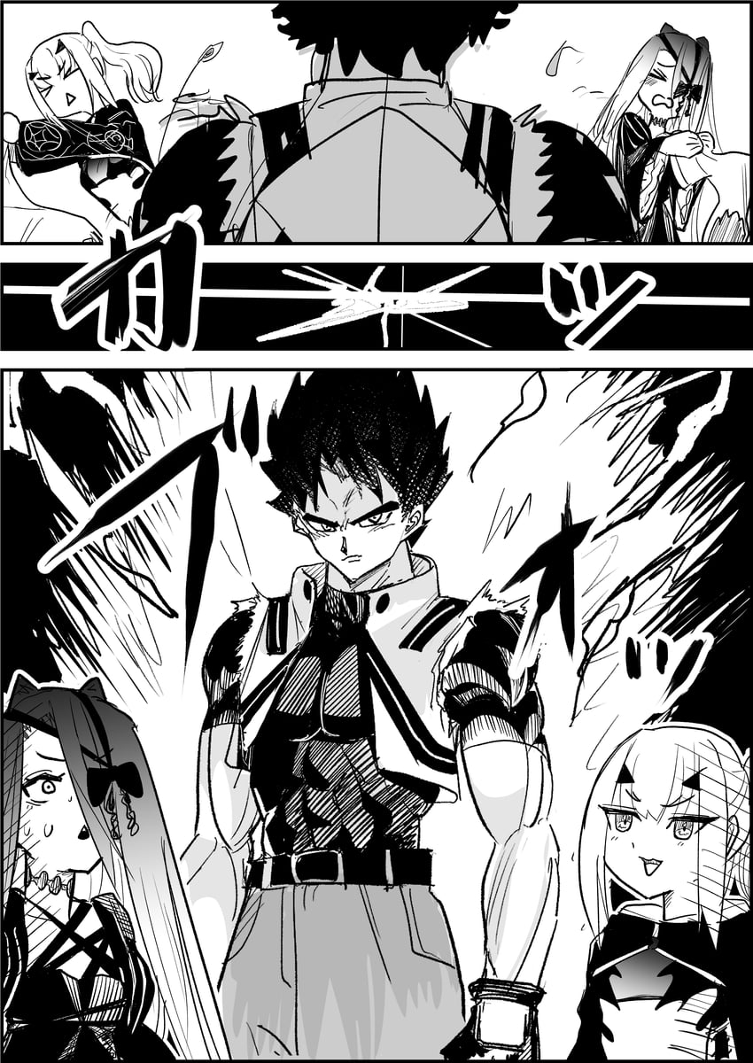 fujimaru ritsuka, melusine, and typhon ephemeros (fate and 2 more) drawn by mor_(morfowfow)