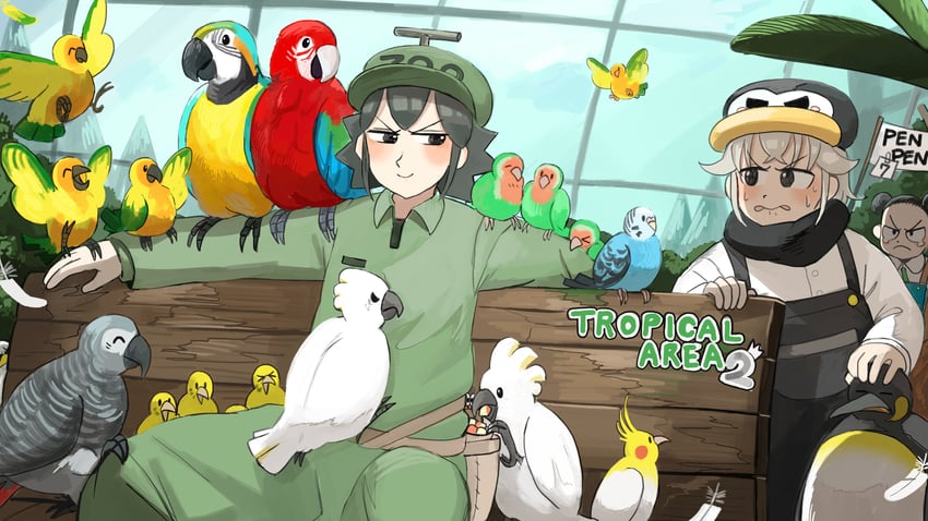 penguin keeper, survey girl, and parrot keeper (zookeepers) drawn by diva_(hyxpk)