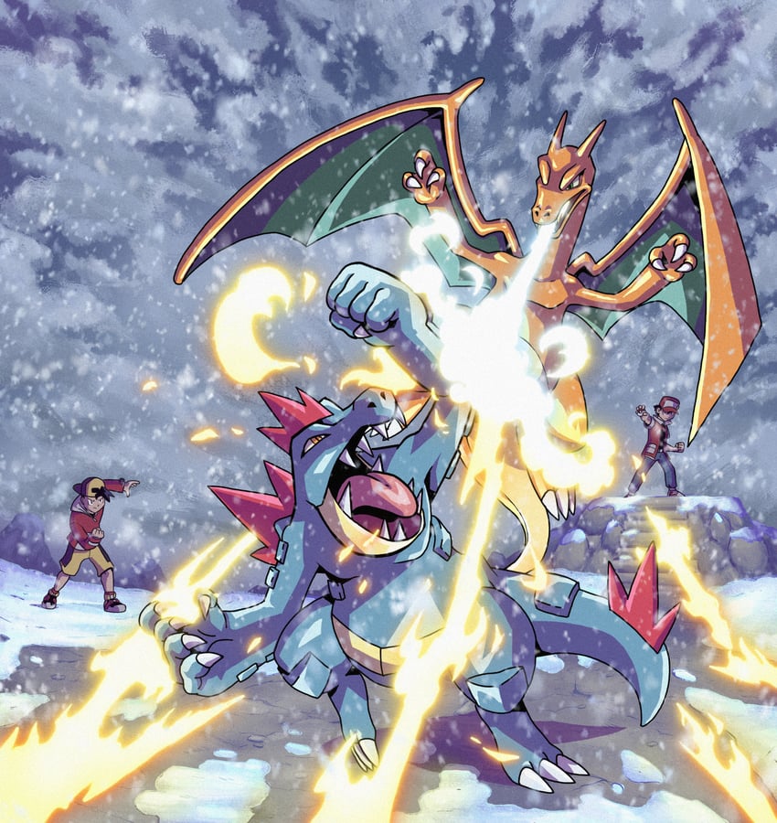 red, ethan, charizard, and feraligatr (pokemon and 1 more) drawn by martin_felice