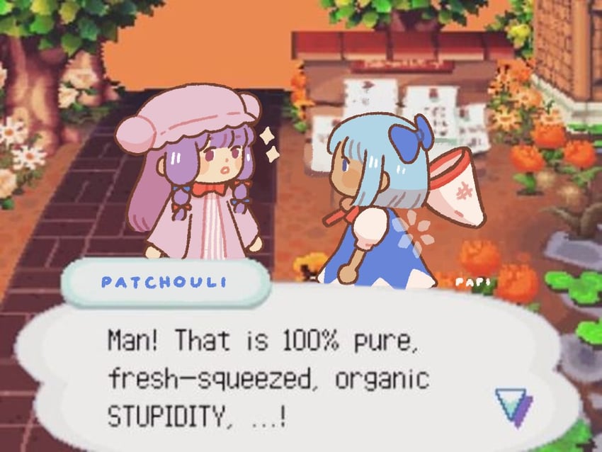 cirno, patchouli knowledge, and tanned cirno (touhou and 1 more) drawn by papi_apricot