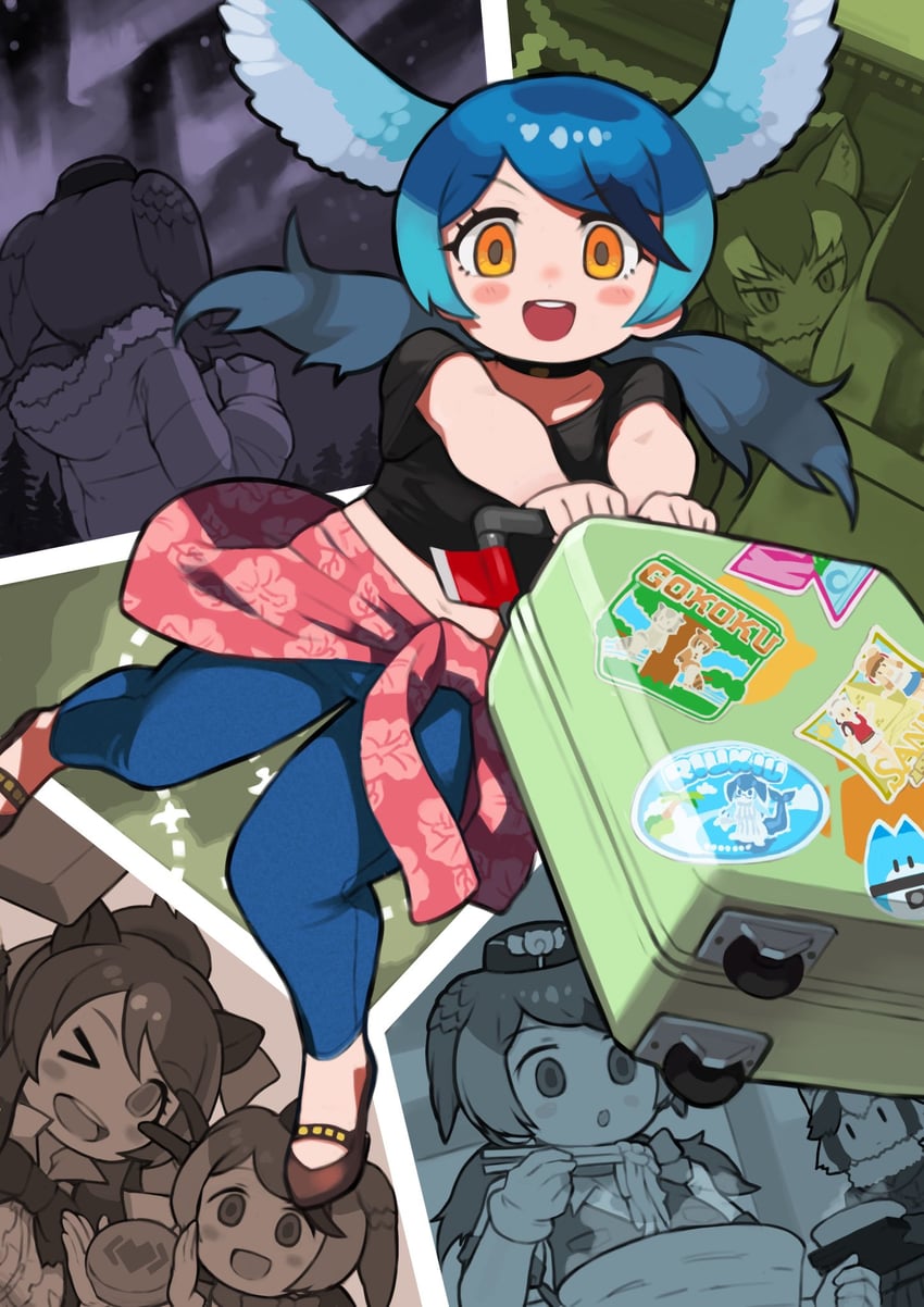 japanese wolf, tanuki, bergman's bear, and passenger pigeon (kemono friends and 1 more) drawn by rinx