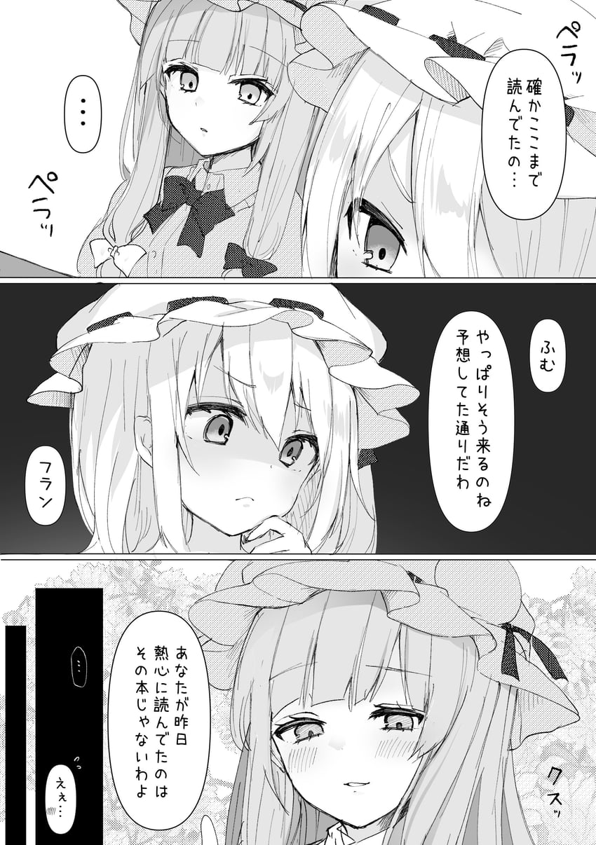flandre scarlet and patchouli knowledge (touhou) drawn by karasusou_nano