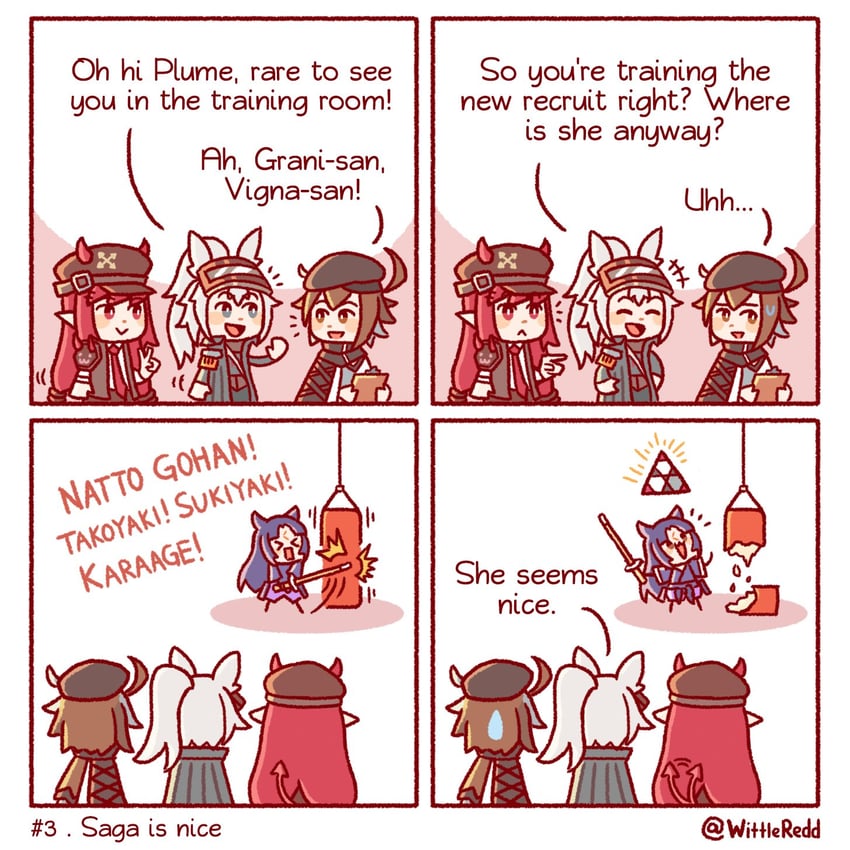 saga, vigna, grani, and plume (arknights) drawn by wittle_red